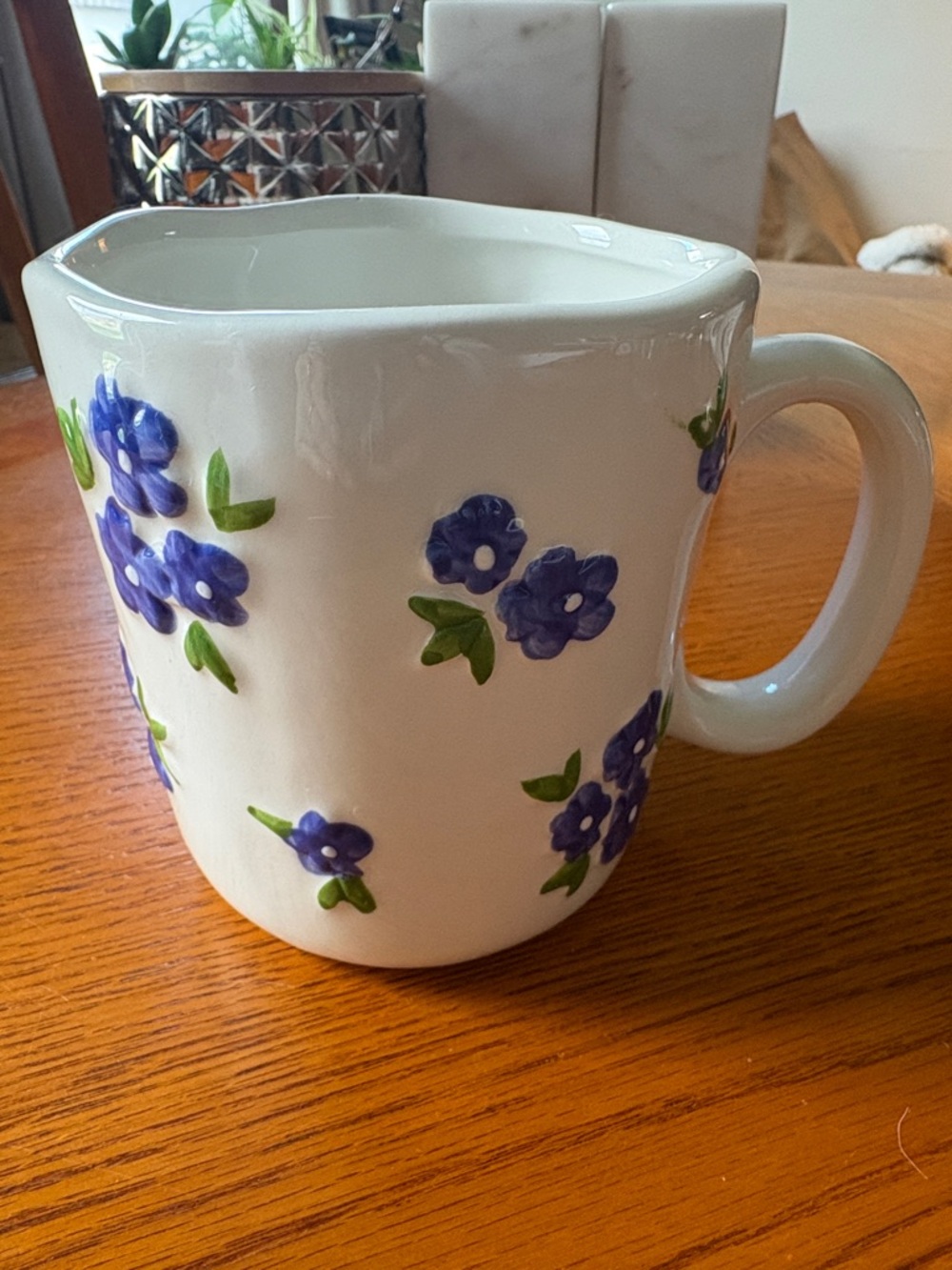 Hand-Painted White Ceramic Mug with Purple Floral Design